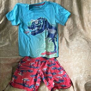 Cat & Jack Turquoise Dino Tee with Red Dino-Print Shorts